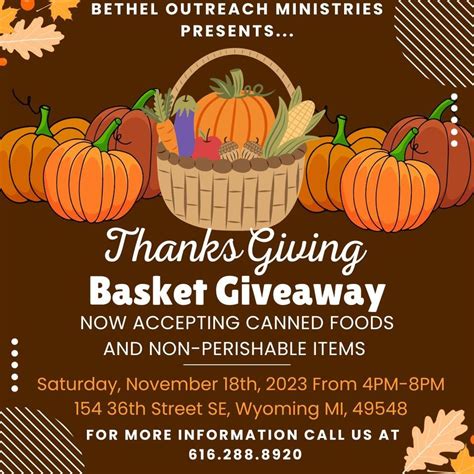 Thanksgiving Basket Giveaway , Bethel Outreach Ministries, Byron Center ...