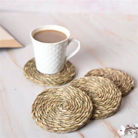 Buy Sustainable Handmade Sabai Grass Coasters - Natural on Brown Living™