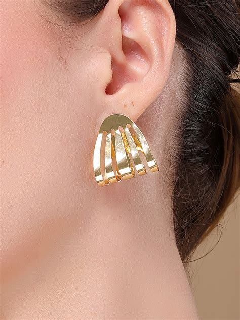 Bohey by KARATCART Set of 3 Gold Plated Floral Stud Earrings for Women