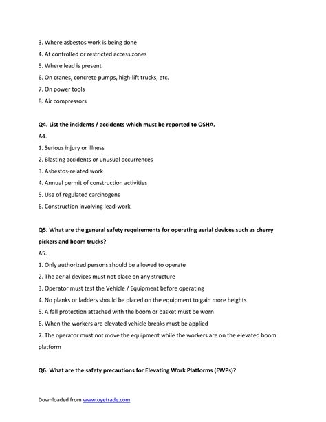 Download the Latest OSHA 10 Answers PDF : oyetrade.com