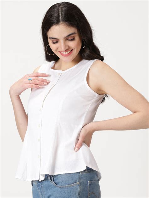 White Cotton Linen Button-Down A-Line Top – Saffron Threads