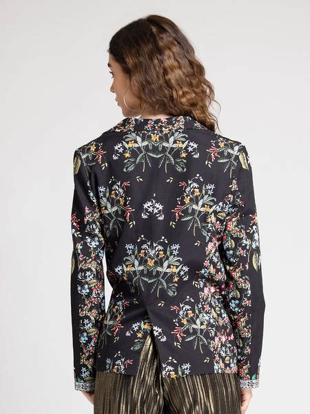 Shaye India - Buy Black and Blue Floral Print Jacket | Women Blazer