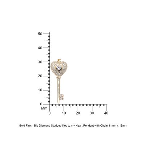 Buy 925 Silver Gold Finish Big Diamond Studded Key to my Heart Pendant ...