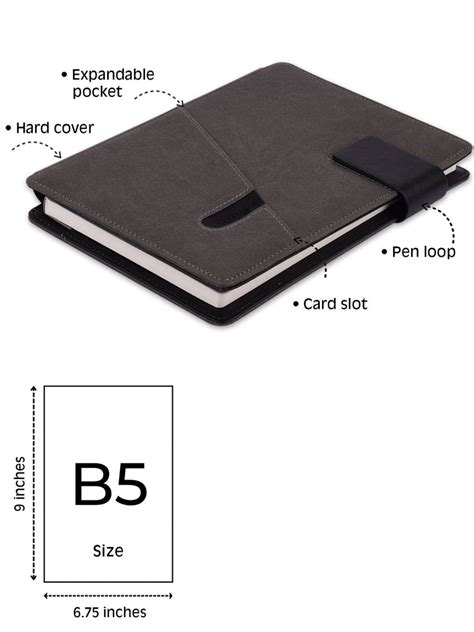 Primo- Refillable A5 Notebook: Slip Jacket Organizer - Grey + Black ...
