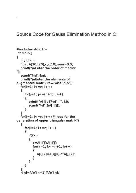 Source Code for Gauss Elimination Method in C - ` Source Code for Gauss ...
