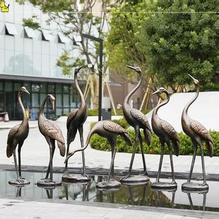 仿铜仙鹤雕塑玻璃钢摆件假山水池售楼部商场美陈会所展厅景观装饰-阿里巴巴