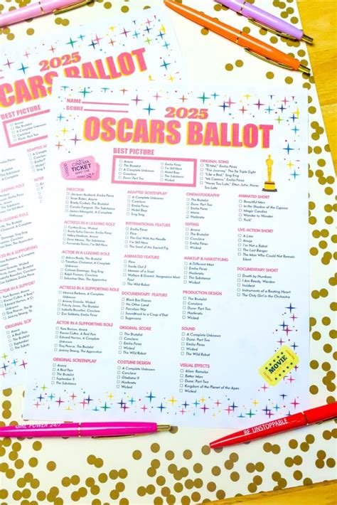 Free Printable 2025 Oscars Ballot! ⋆ Brite and Bubbly