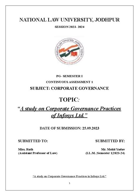 CG Assignment - Corporate Governance - NATIONAL LAW UNIVERSITY, JODHPUR ...