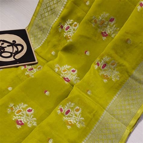Banarasi Semi Georgette Saree with Silver Meena Woven Work - Beige, Pi ...