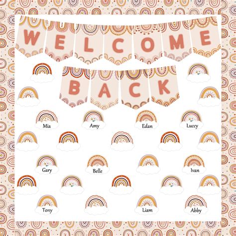 Buy Boho Rainbow Welcome Bulletin Board Decoration Set Welcome Back to ...