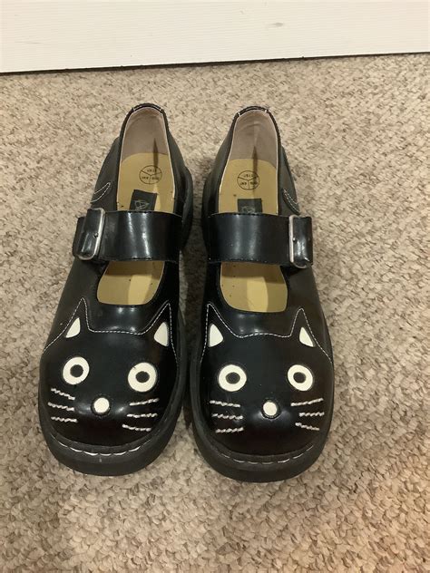 Vintage Anarchic Black Leather Platform Kitten Cat Mary Jane Shoes Sz ...