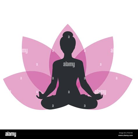 Silhouette of a woman sitting in lotus position on lotus flower ...