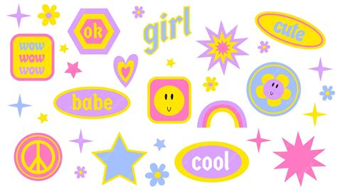 Sticker girly 90s. vector set of pop stickers 2000 vibe | Premium Vector