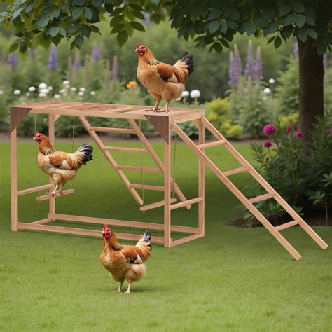 Phonjoro Chicken Perch w/Ladder Swing & Ramp for Coop, Chicken Roosting ...