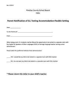 Fillable Online Parent Notification of ELL Testing Accommodation ...