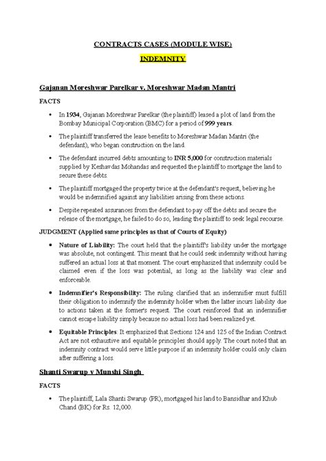 Contracts Cases - CONTRACTS CASES (MODULE WISE) INDEMNITY Gajanan ...