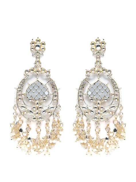 Oversized Grey Gold Plated Floral Drop Earrings – Priyaasi