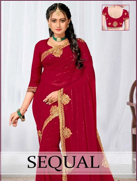 Ronisha Sequal Fancy Fabrics Embroidery Siroski Work Saree Collection