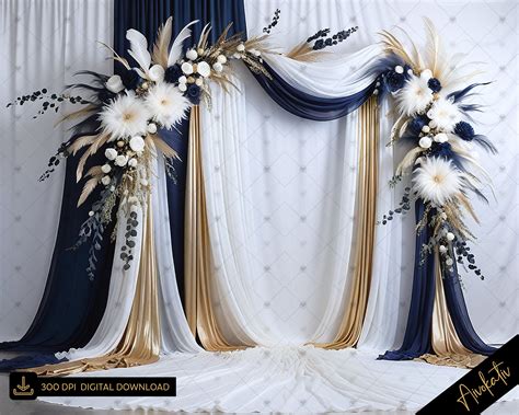 Elegant Navy, White & Gold Digital Photography Backdrop, Boho Digital ...