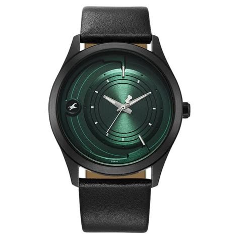 Buy Online Fastrack Groove Quartz Analog Green Dial Black Leather Strap ...