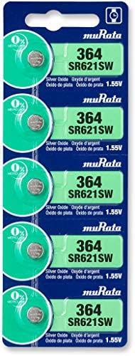 Murata 364 Battery SR621SW 1.55V Silver Oxide Watch Button Cell (5 ...