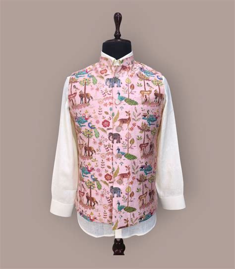 Peach Safari Print Nehru Jacket – Sachin's