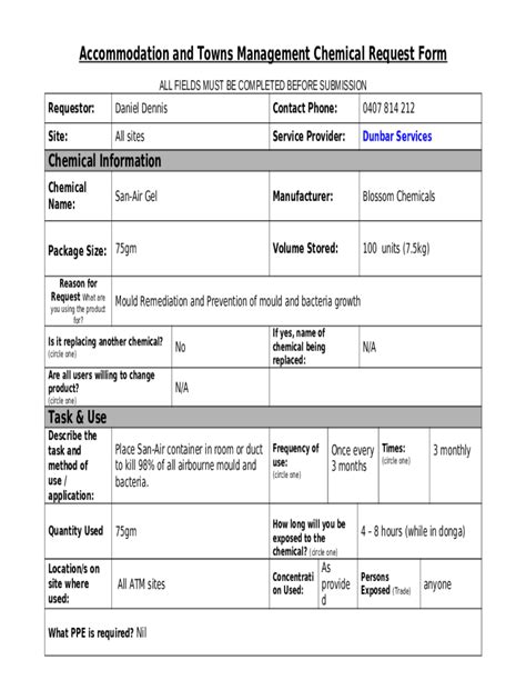 Template - Chemical Approval Request Doc Template | pdfFiller