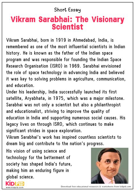 Essay - Vikram Sarabhai: The Visionary Scientist - Kidpid