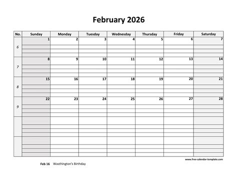 Free Printable February Calendar With Lines — Calendars 123