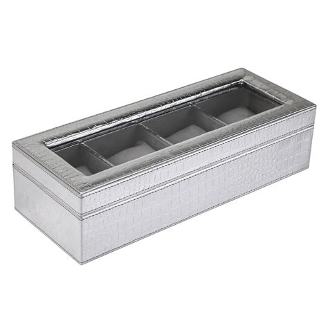 PURE Home + Living Three Box Croco Faux Leather Watch Organizer, Silver ...