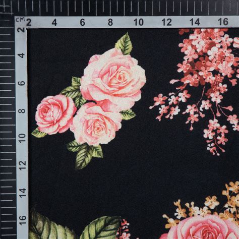 Black Floral Digital Print Japan Satin Fabric – Fabcurate