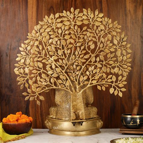 Buy Buddha Brass statue with bodhi tree 25 inches - Budhshiv.com
