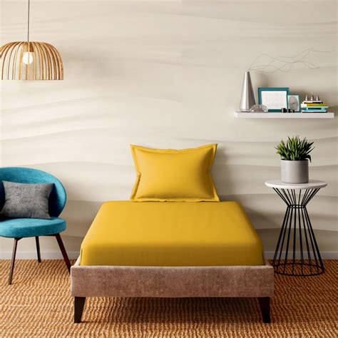 Buy PORTICO Shades Yellow Solid Cotton Single Bedsheet Set - 150x224cm ...