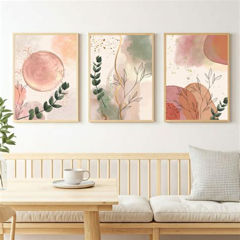 Boho Chic Botanical Wall Art Set of 3, Minimalist Bohemian Decor for ...