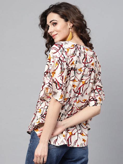 Cream Multi colored kaftan top with round neck and v-slit – Nayo Clothing