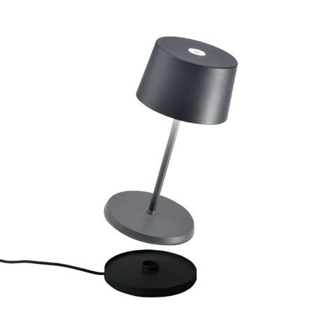 Zafferano Olivia mini 3K rechargeable table lamp grey | Lights.co.uk