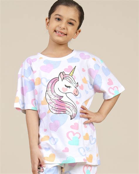 Unicorn Printed Relaxed Fit Tshirt For Girls – Kidsville