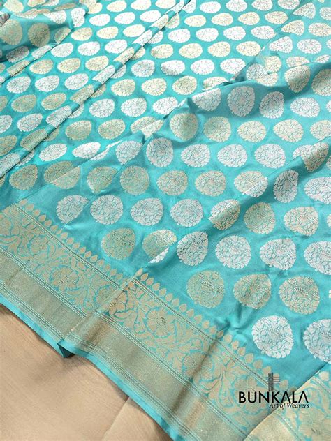 Shop Blue Kadwa Buta Banarasi Pure Katan Silk Handloom Saree – BUNKALA