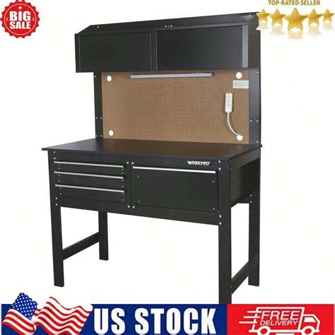 Heavy Duty Workbench With Light 48-Inch 2-In-1 Combo Steel Frame Rust ...