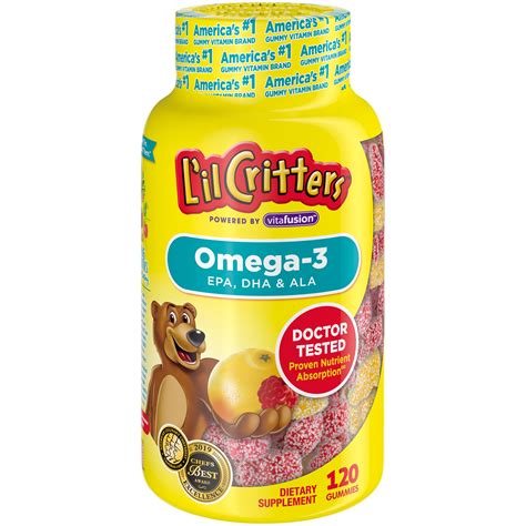 L'il Critters Kids Omega-3 Gummy, 3 fatty acids, DHA, EPA and ALA. 120 ...