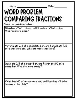 Image result for Comparing Fractions Word Problems Worksheet
