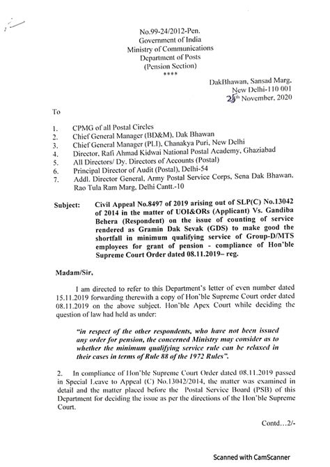 Counting of Service of GDS for grant of Pension - Supreme Court Order ...