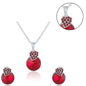 Buy Mahi with Swarovski Crystals Red Heart Strawberry Rhodium Plated ...