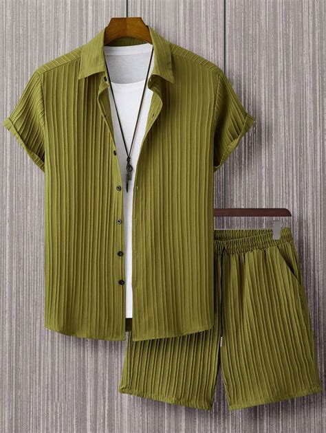 Manfinity Homme 2pcs Men's Set (Printed Asymmetric Design) Button Shirt ...