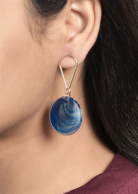 Get Blue Textured Circular Drop Earrings at ₹ 630 | LBB Shop