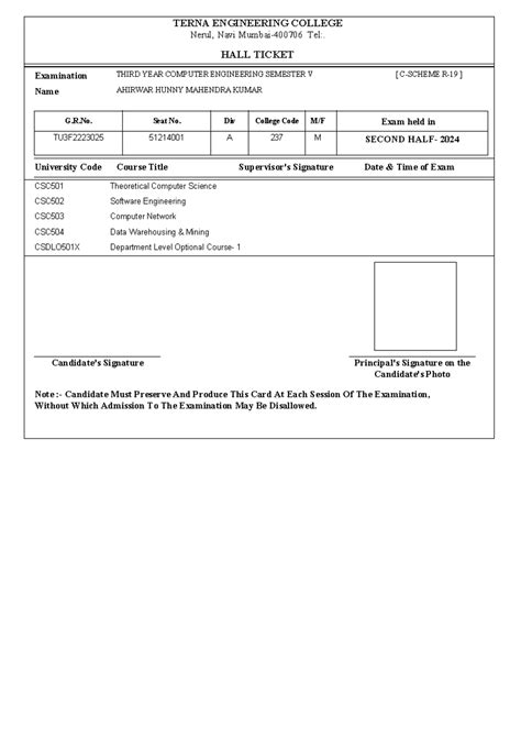 COMP V - exam studies - HALL TICKET Nerul, Navi Mumbai-400706 Tel ...