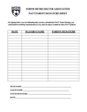 Fillable Online northmetrosoccer NORTH METRO SOCCER ASSOCIATION PACT ...