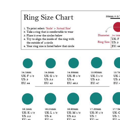 Ring Size Chart: UK / US / EU, Easy to Use (digital Download) - Etsy