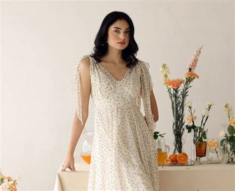 Off White Polka Dot Printed Chiffon Dress