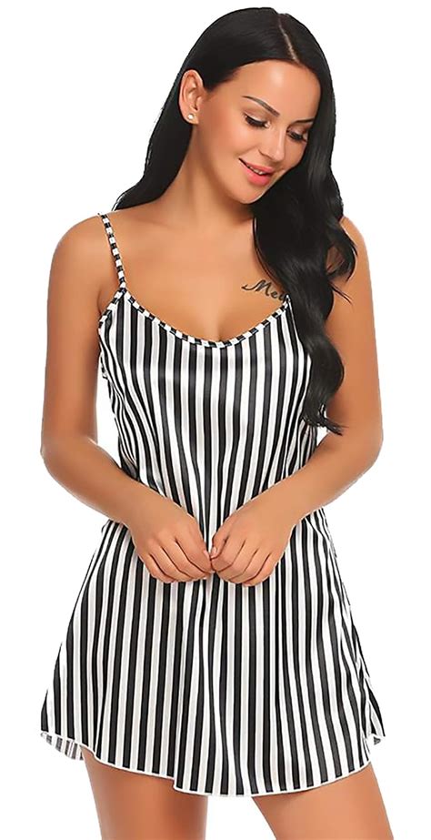 Buy Xs and Os Women's Satin Striped Above knee Babydoll With Panty at ...
